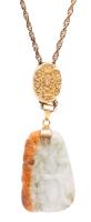 Appealing Jade Pendant with a Slash of Brown Suspended on a 10K Chain with 14K Yellow Gold Slider and Bale