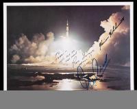 Crew Signed Apollo 17 Photograph of its Dramatic Nighttime Launch. Ron Evans, Harrison H. Schmitt and Gene Cernan