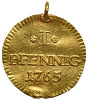 German States: Saxony. Gold strike from the Pfennig, 1765 XF Details - 2