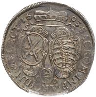 German States: Saxony. 2/3 Taler (Gulden), 1693-SD PCGS About Unc - 2