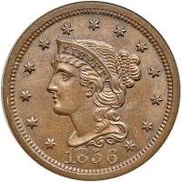 1856 Coronet Head 1C. Upright 5 PCGS MS64 BN