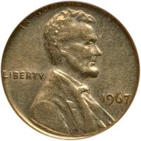 Worldwide. MINT ERROR. 1967 Lincoln Cent struck on a Philippines 10 cent Planche