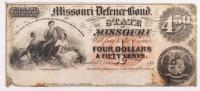 Missouri Defence Bond. $4.50 Undated and unsigned. Kelly CR-15 VF