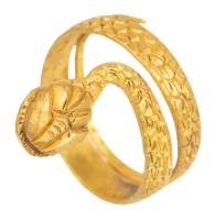 Ladies Snake Ring, a Revival Piece in 20.4K Yellow Gold with Outstanding Engraved Details to Head and Body. An Enduring Symbol o