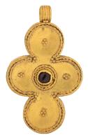 St. Theodora Byzantine Cross Pendant Centered with Garnet Cabochon. An Exceptional Period Piece