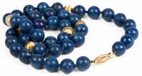 Fine Strand of Lapis Bead Necklace with 14K Yellow Gold Fluted Bead Spacers and Clasp 20"