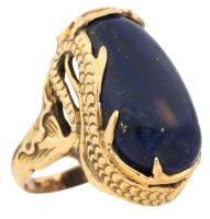 Ladies Vintage 14K Yellow Gold and Lapis Striking Dragon Design that Completely Encircles the Cabochon.
