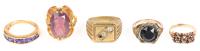 WITHDRAWN - Five Festival Sale Rings: Men's is 10K, Those for the Lady One is 10K Gold with Tiny Rubies, the others Gold Filled or Plated
