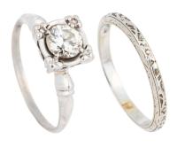 Antique Belais Bridal Set, Early 20th Century. Center Diamond Delivers Surprising Sparkle