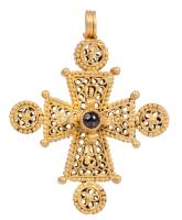 Magnificent Byzantine High Karat Yellow Gold Cross Pendant Boasting Lovely Filigree Work.
