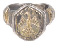 Silver Byzantine Ring of a Phoenix-Like Bird with Traces of Gilt Gold on Shanks and Seal.