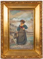 Aureli, Giuseppi. "Italian Woman with Basket" Original Watercolor on Paper