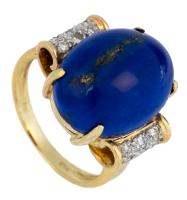 Ladies 18K Yellow Gold, Lapis Cabochon and Diamond Ring, Perfect for the Petite Woman
