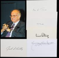 12 Signed Index Cards by Nobel Laureates in Science Including Pauling, Borlaug, and Kendrew