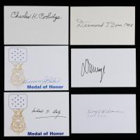 5 Signed Index Cards from Heroic WWII Medal of Honor Recipients Including Doss, Inouye, and Baker