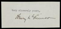 Cut Signature by Henry L. Stimson, WWII Secretary of War and Key U.S. Statesman