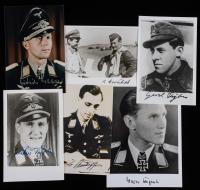 43 Signed Small-Format Photos from Prominent WWII Luftwaffe Aces Including Rudorffer, Rall, and Steinhoff