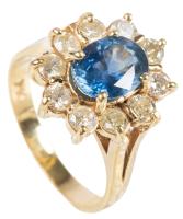 Ladies 14K Sapphire and Diamond Ring in a Lovely Floral Pattern