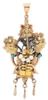 Outstanding Victorian Era Pendant, a Fantastic Gilded Basket in 14K Yellow and Rose Gold Decorated With Seed Pearls and Glass