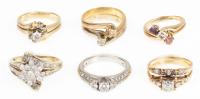 Six Vintage/Antique Wedding Rings Each With Diamonds, Five in 14K Yellow Gold and One in 18K Gold
