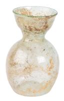 Mouth-Blown Near-Clear Glass Flask with a Bulbous Body and Wide Mouth