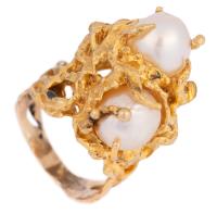 Ladies Pearl and 14K Yellow Gold Lost Wax Cast, Freeform, Custom Ring