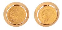 Ladies Authentic $.25 Indian Coin Clip-On Earrings in 14K Yellow Gold Bezels