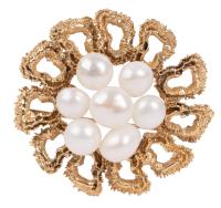 Ladies 14K Yellow Gold and Baroque Pearl Pin as if Harvested from the Sea.