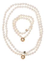 Ladies Premium Double Strand Pearl Necklace 20" in Length with 14K Yellow Gold Clasp with Matching Bracelet