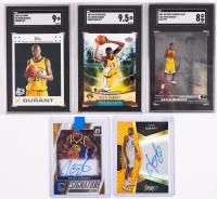 Kevin Durant: Two Cards Autographed by Signature Series and Select PLUS Three Cards Topps Rookie #2 and Upper Deck #11 Graded