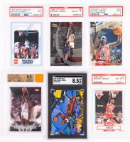 Michael Jordan: Six (6) Basketball Cards 1989-1998. Including Upper Deck Ionix #6 PSA Grade 9 and North Carolina Collegiate #15