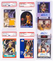 Magic Johnson Seven (7) Diverse Sports Cards: Includes Scarce 2002 SP Game Used All-Star Apparel, Gold PSA Grade 9 Mint & 1986 F