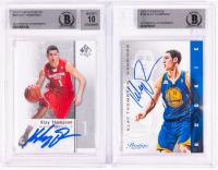 Klay Thompson: Two Signed Cards, 2011-12 #23 Rookie Card Authentic Grade 10, 2012-13 Beckett Authentic Autograph Card 155.