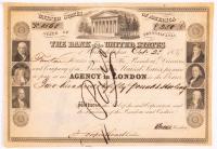 Bank of the United States Stock Certificate 1837 Signed by Bank President Nicholas Biddle
