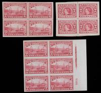 1909 Alaska Yukon & Hudson Fulton Imperf Blocks Group.
Scott 371 center-line mint NH block, #373 right side mint NH plate block