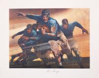 Harold Edward "Red" Grange. Large Autograph on Lithograph of Him Running with Ball. PSA/DNA Certification. Very Scarce