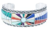 Inlaid Sterling Silver Cuff Bracelet by E. Bennally