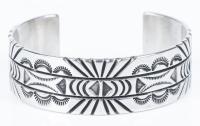 Navajo Stamped Sterling Silver Cuff Bracelet by Lon Willie