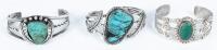 Three Sterling Silver and Turquoise Cuff Bracelets 2 x 2.5"