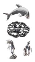 Group of Four Sterling Silver Marine Animal Pins