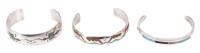 Three Native American Sterling Silver Inlay Cuff Bracelets 2 x 2.5"