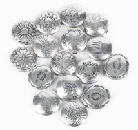 Lot of 16 Vintage Native American Sterling Silver Concho Button Clips &acirc; Stamped and Cast Designs