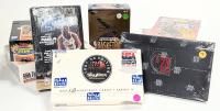 Outstanding Collection of 9 Premium Sealed Boxes of NBA Cards, All Factory Sealed 1990's. Includes Very Collectible Topps Basket