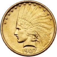 1907 $10 Indian. No Periods PCGS AU Details