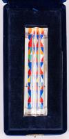Yaacov Agam Mezuzah. Created by Agam and Daum Crystallerie of Paris with a Sterling Silver Base and 21 Color Silkscreen Interior