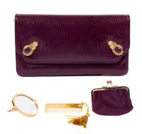 Judith Leiber Purple Lizard Shoulder Bag with Gemstone Accents and Accessories