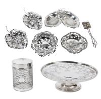 Sterling Silver Table Accessories Including Leaf Shaped Bowls, Pedestal Bon-Bon Tray, Two Elegant Candy Bowls and Tea Jar. Excel