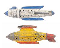 Two Vintage Painted Buck Rogers Rocket Ship Toys, Tootsietoy, ca. 1930sâ40s