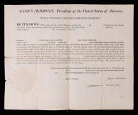 Rare War of 1812 Privateer's Commission Signed Boldly by President James Madison and Secretary of State James Monroe as Document