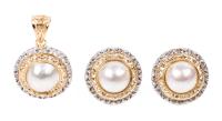 Ladies Stylish Ensemble of 14K Yellow and White Gold Mabe Pearl Earrings and Pendant from Italy
